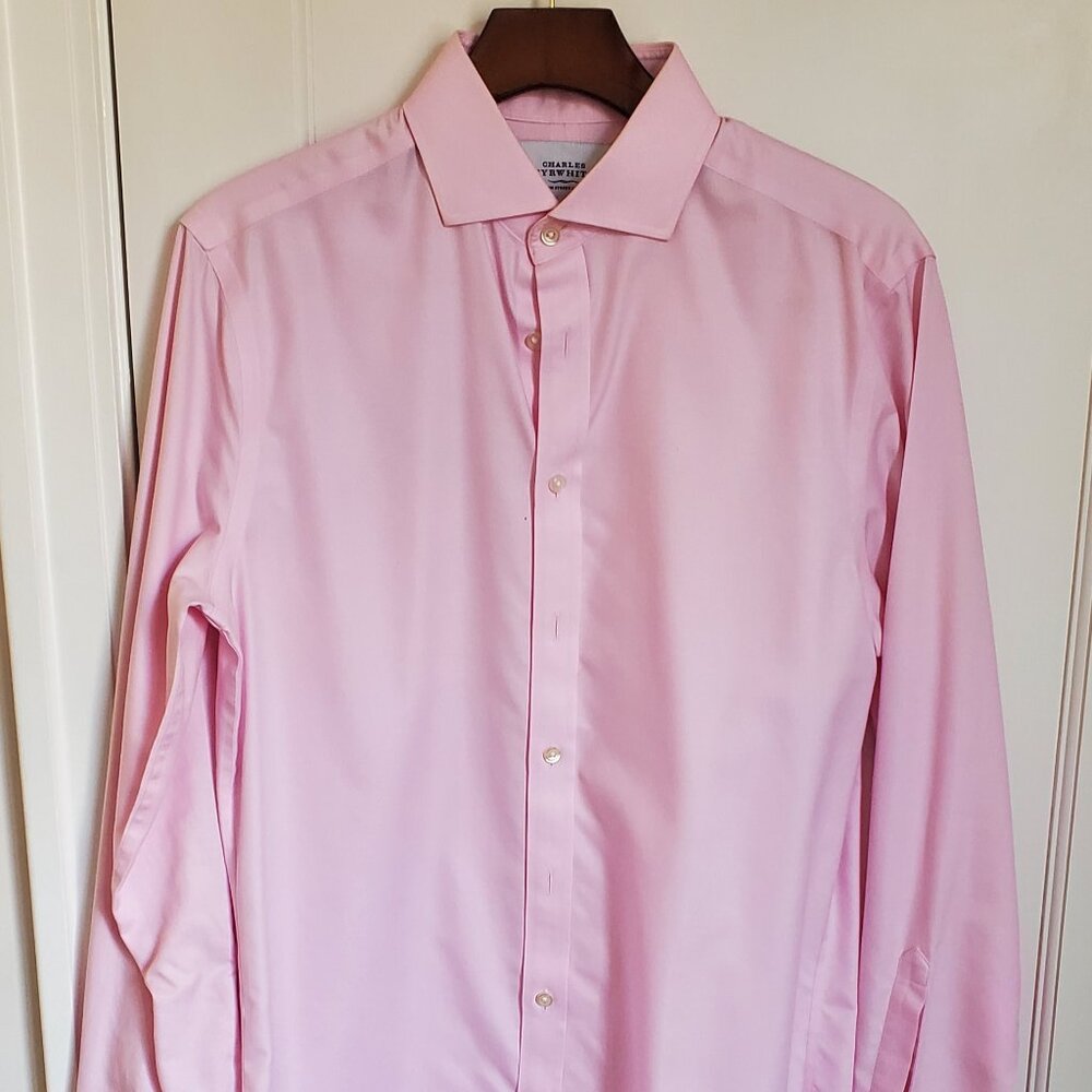 Charles Tyrwhitt non-iron, slim-fit pink dress shirt french cuff 15.5/35